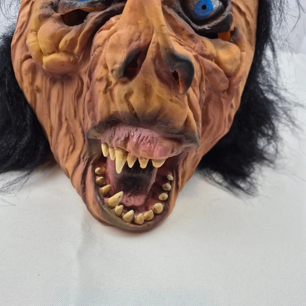 Vtg Halloween Mask Pig Ghoul Monster Latex Hair Blue‎ Eyes Sri Lanka 80s 90s